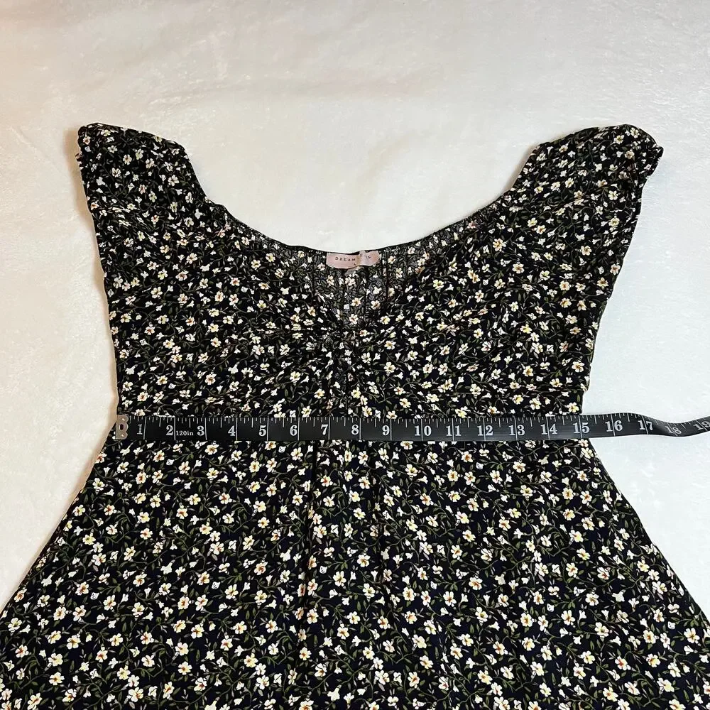 Dream Of Me V-Neck Floral Babydoll Mini Dress Size Large Cap Sleeve Y2K Festival - Picture 10 of 11